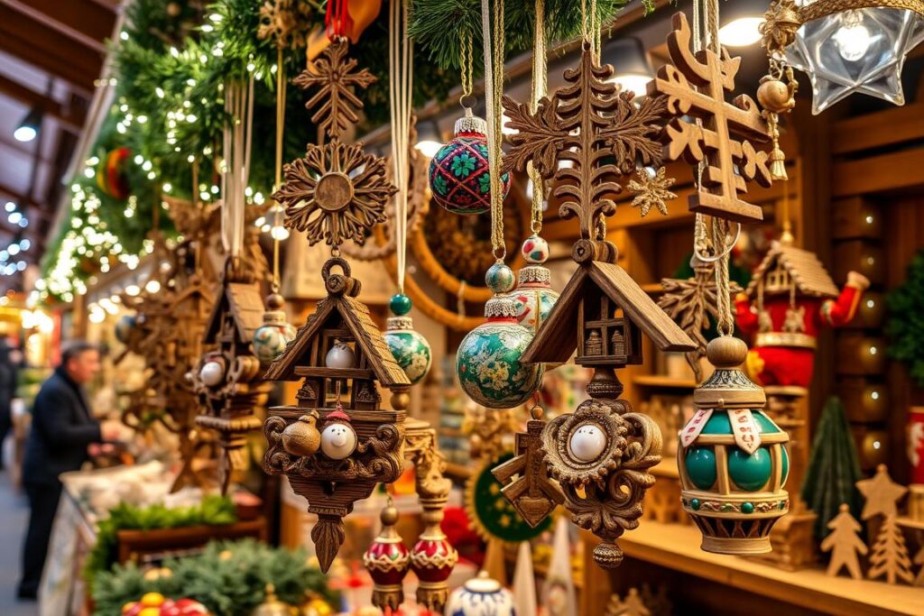 Handgefertigter Weihnachtsschmuck auf dem Lübecker Weihnachtsmarkt Handgefertigter Weihnachtsschmuck auf dem Lübecker Weihnachtsmarkt